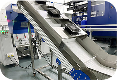 deflashing conveyer belt yanıp sönen taşıma bandı