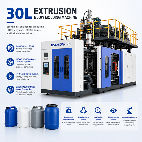 30L Ekstrüzyon Şişirme Makinesi: HDPE Bidon ve Varil Üretimi için Ekonomik Bir Çözüm